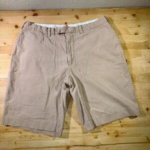 Polo Ralph Lauren Seersucker Shorts Striped Casual Tan Size 36 Y2K